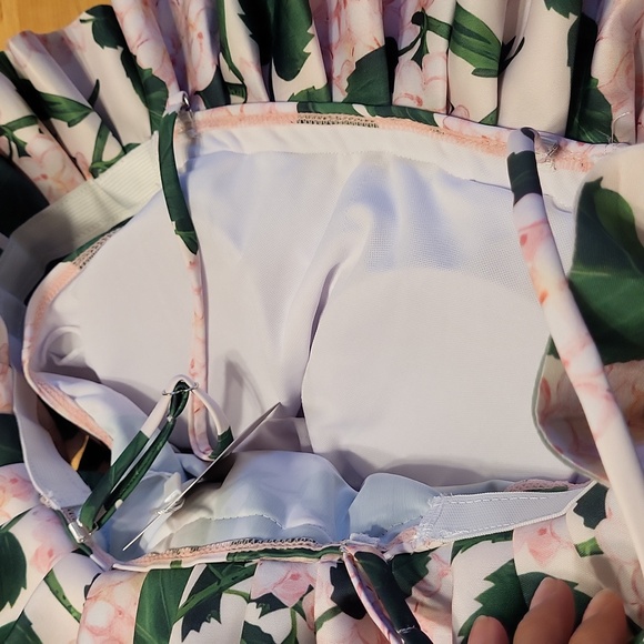 Ibakom Pink Hydrangea 2 Pc Swim Suit Highwaisted Ruffle Top Spaghetti Strap - Picture 10 of 10